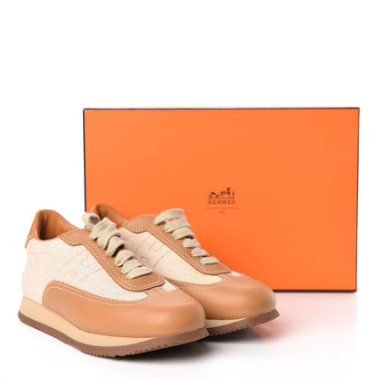 Hermes Calfskin Toile Womens Quick Sneakers 37 Gold 17 of 17