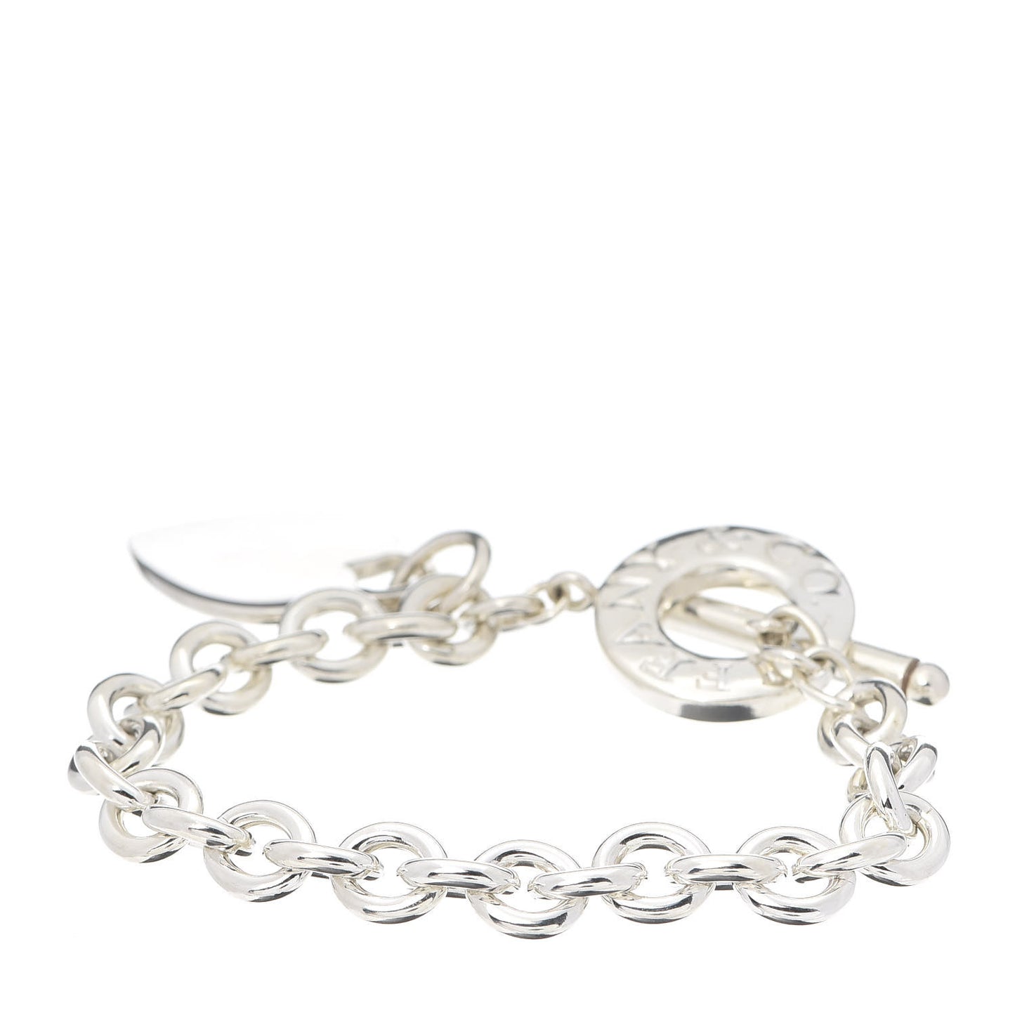 Sterling Silver Heart Tag Toggle Bracelet