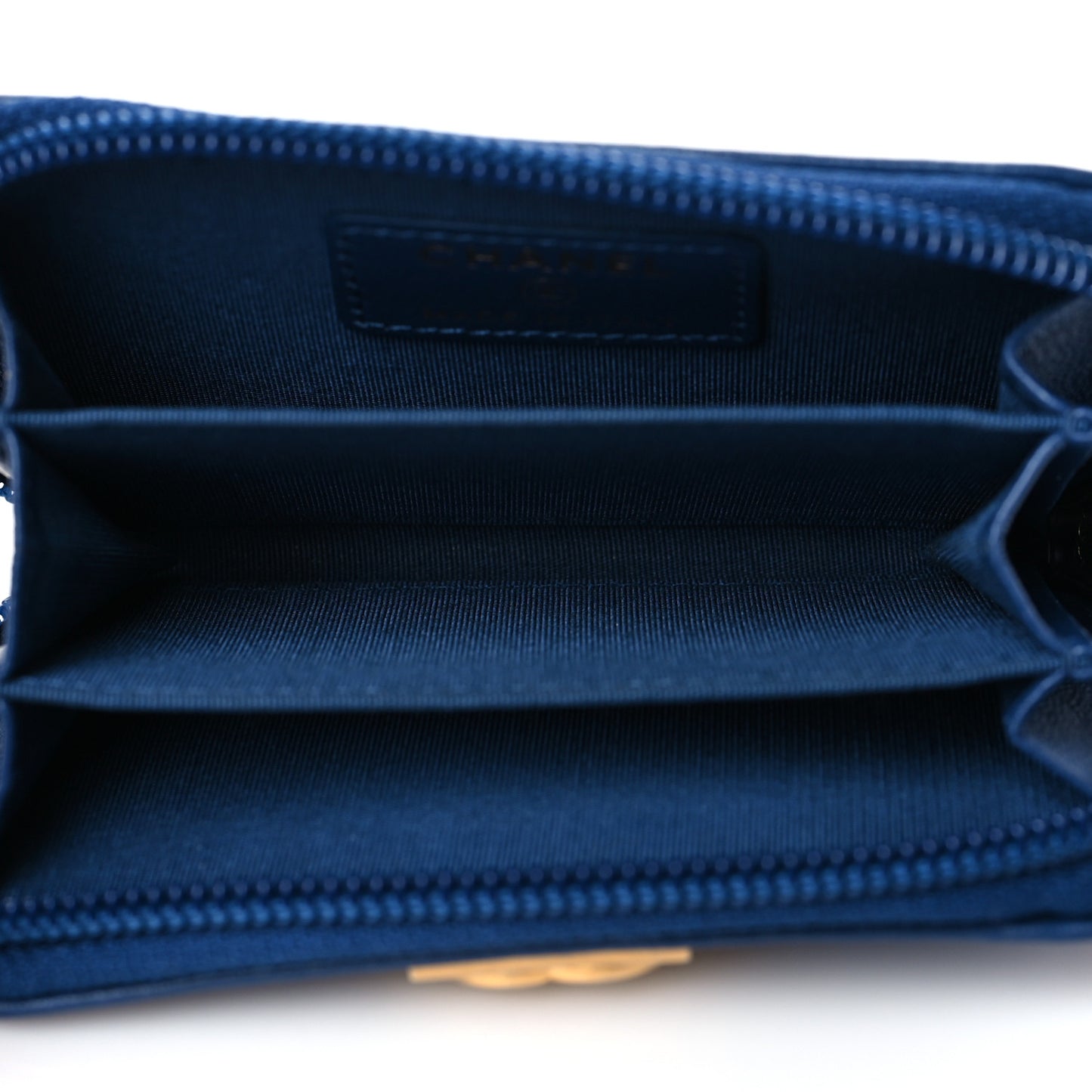 Lambskin Quilted Boy Zip Around Coin Purse Wallet Blue
