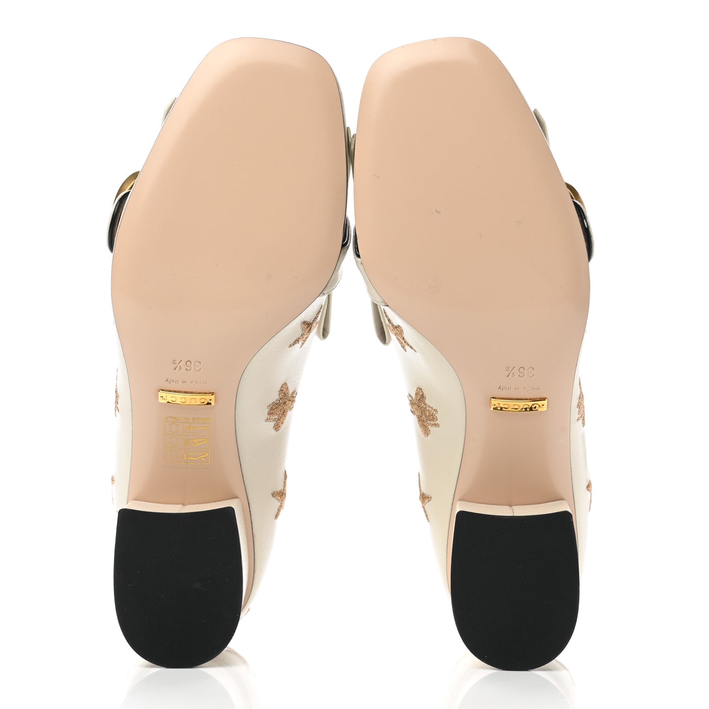 Quentin Goatskin Bee Star Embroidered GG Marmont Fringe 50mm Loafer Pumps 36.5 Mystic White