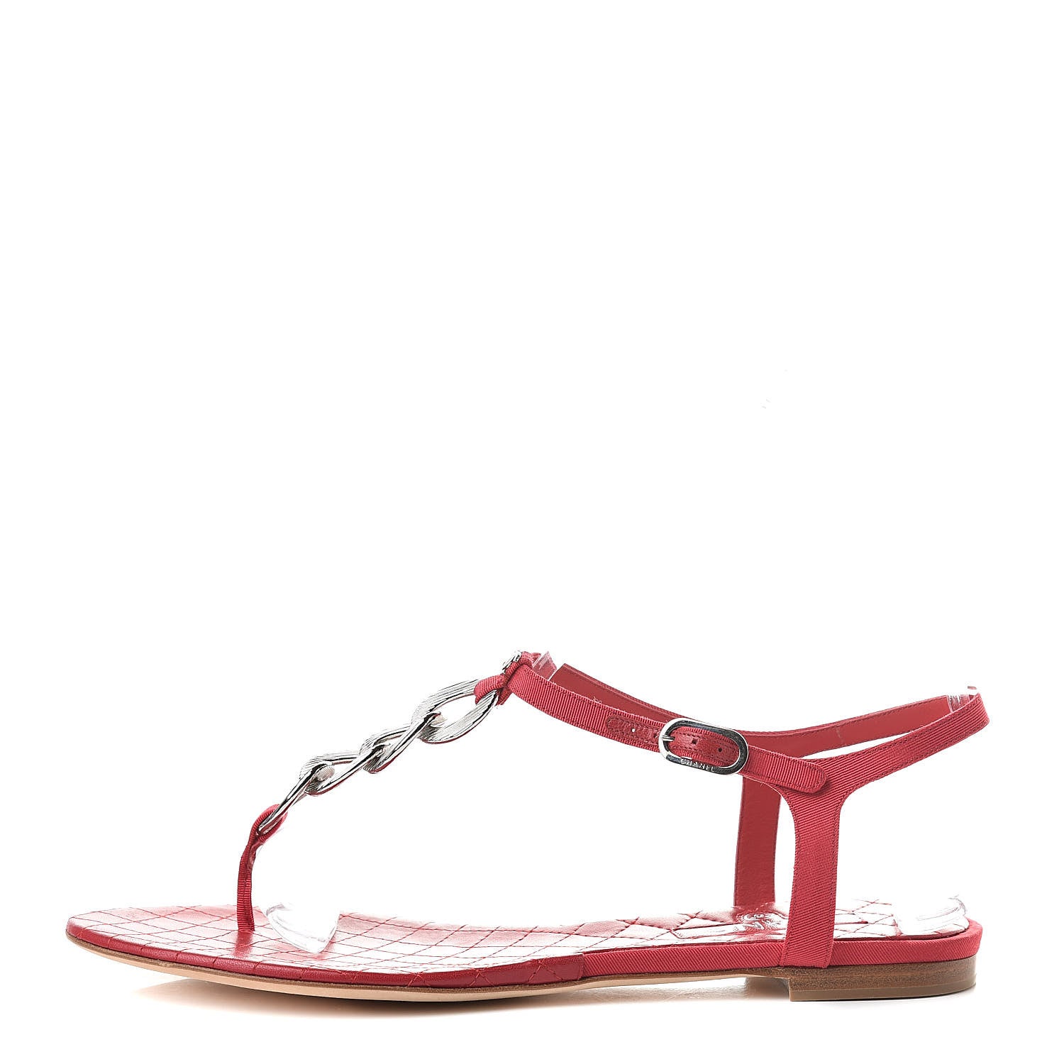 Chanel Grosgrain Lambskin Chain CC Thong Sandals 39.5 Rouge 1 of 10