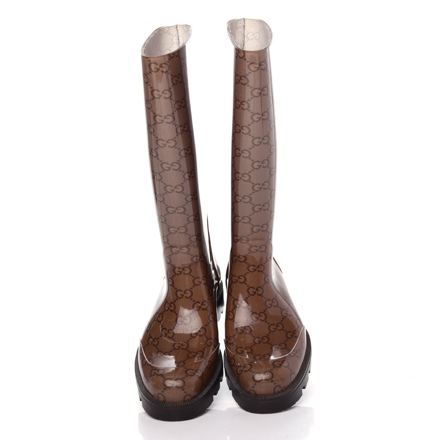 Gucci Rubber Monogram Edinburg Rain Boots 35 Transparent Cocoa 5 of 9