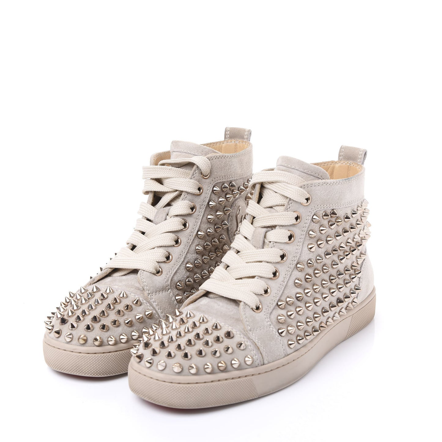 Veau Velours Womens Louis Spikes Flat Sneakers 36 Colombe