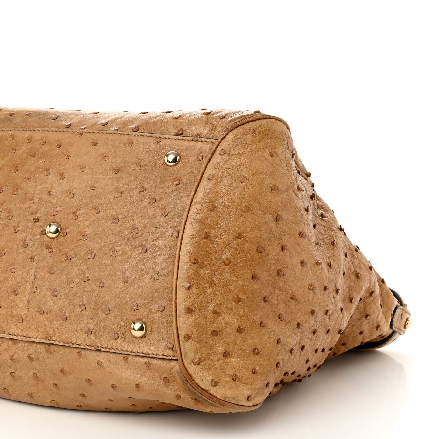 Ostrich Medium Bamboo Buckle Tote Tan