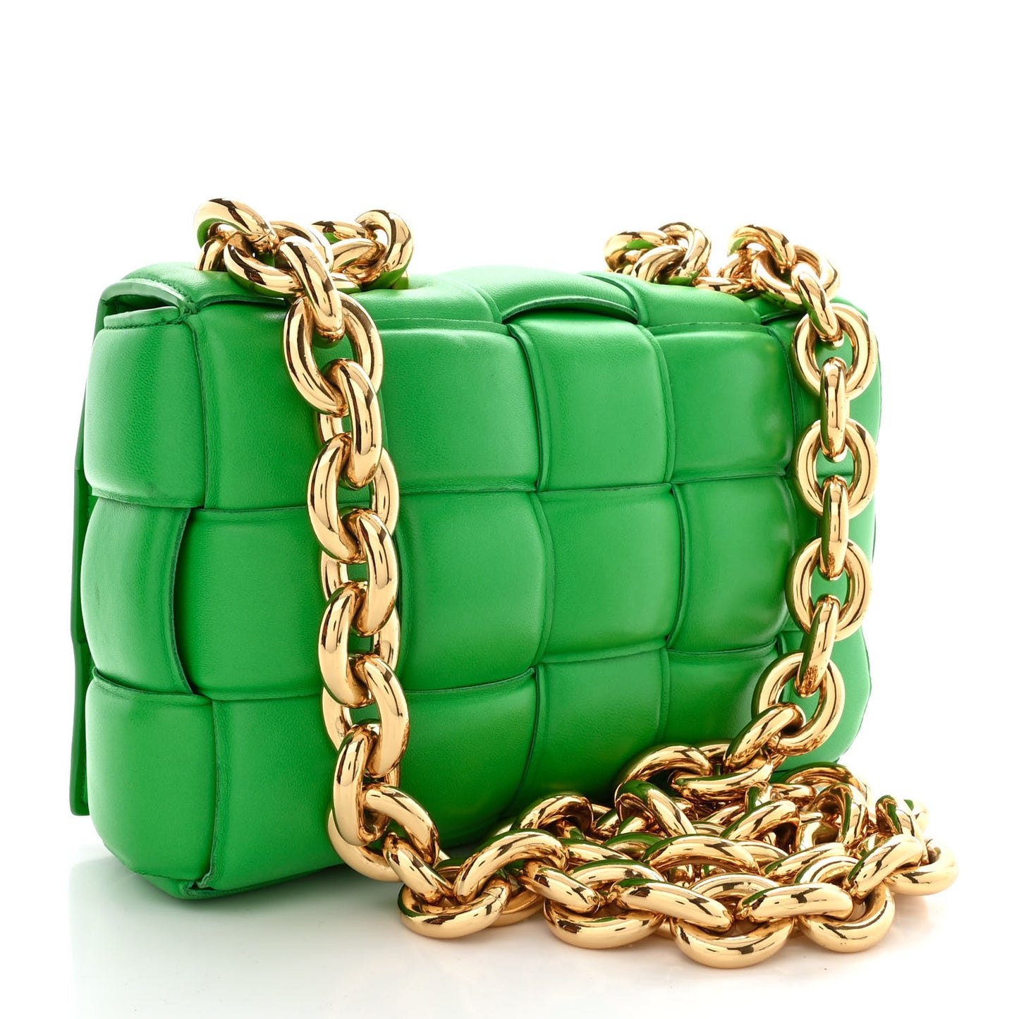 Lambskin Maxi Intreccio Padded Chain Cassette Crossbody Bag Grass