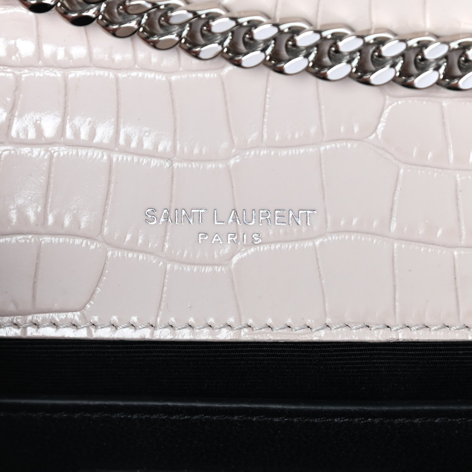 Saint Laurent Calfskin Crocodile Embossed Small Classic Monogram Kate Tassel Satchel Washed Light Pink 7 of 9