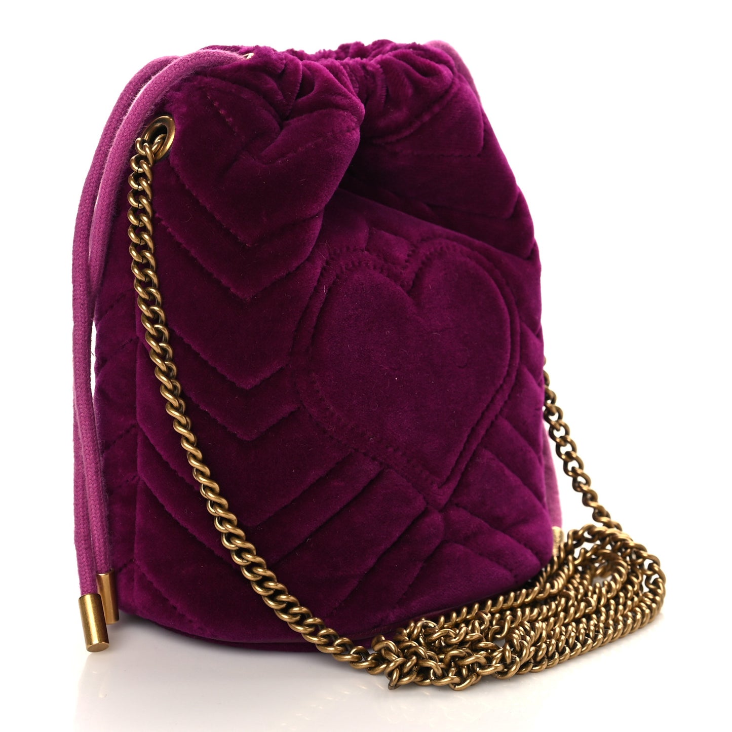 Velvet Matelasse Mini GG Marmont 2.0 Bucket Bag Fuchsia Violet Cyclamen