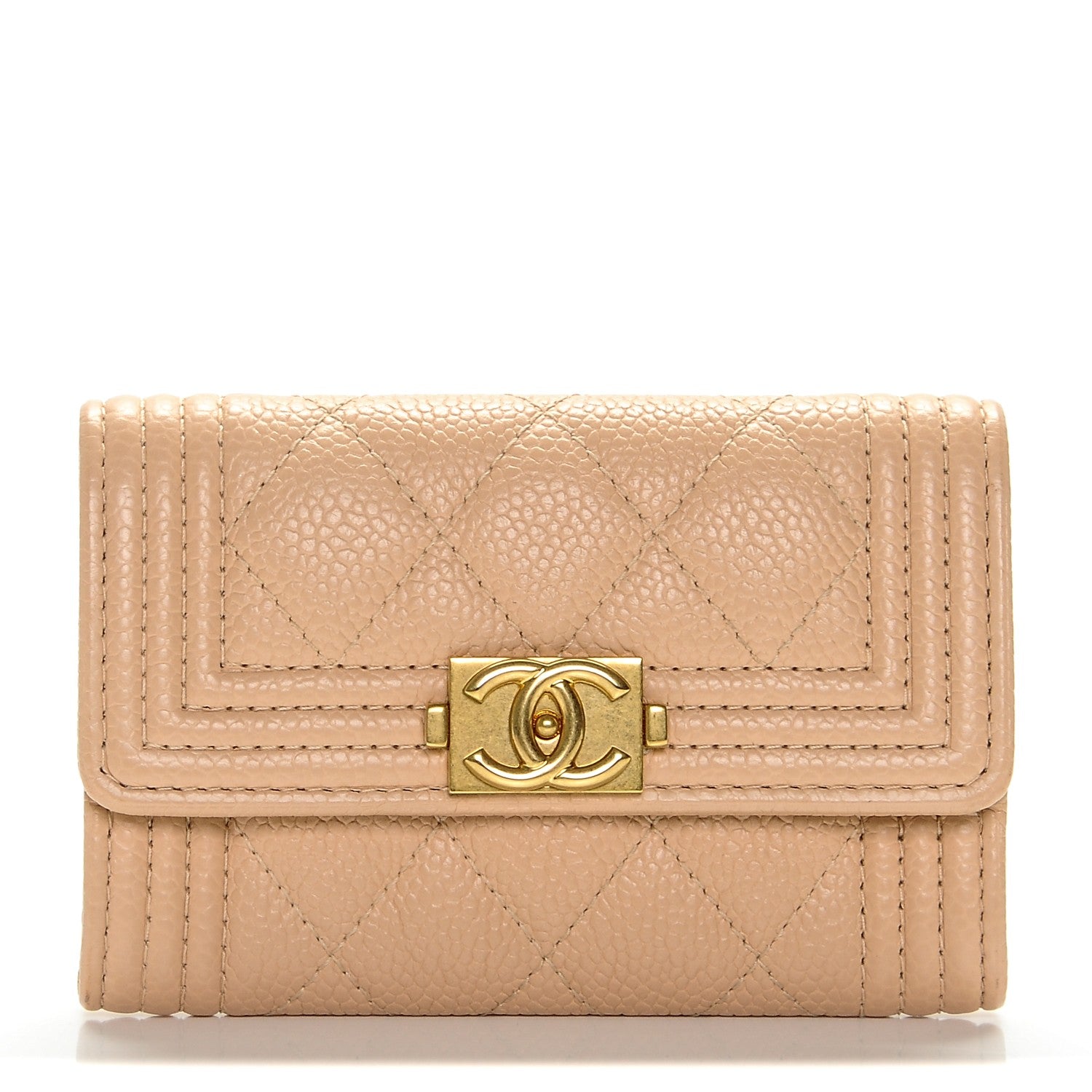 Chanel Caviar Quilted Boy Card Holder Wallet Beige Clair 1 of 8