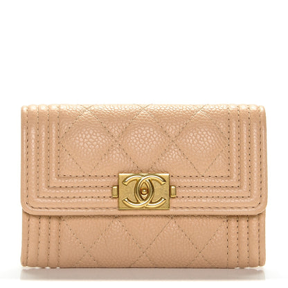 Chanel Caviar Quilted Boy Card Holder Wallet Beige Clair 1 of 8