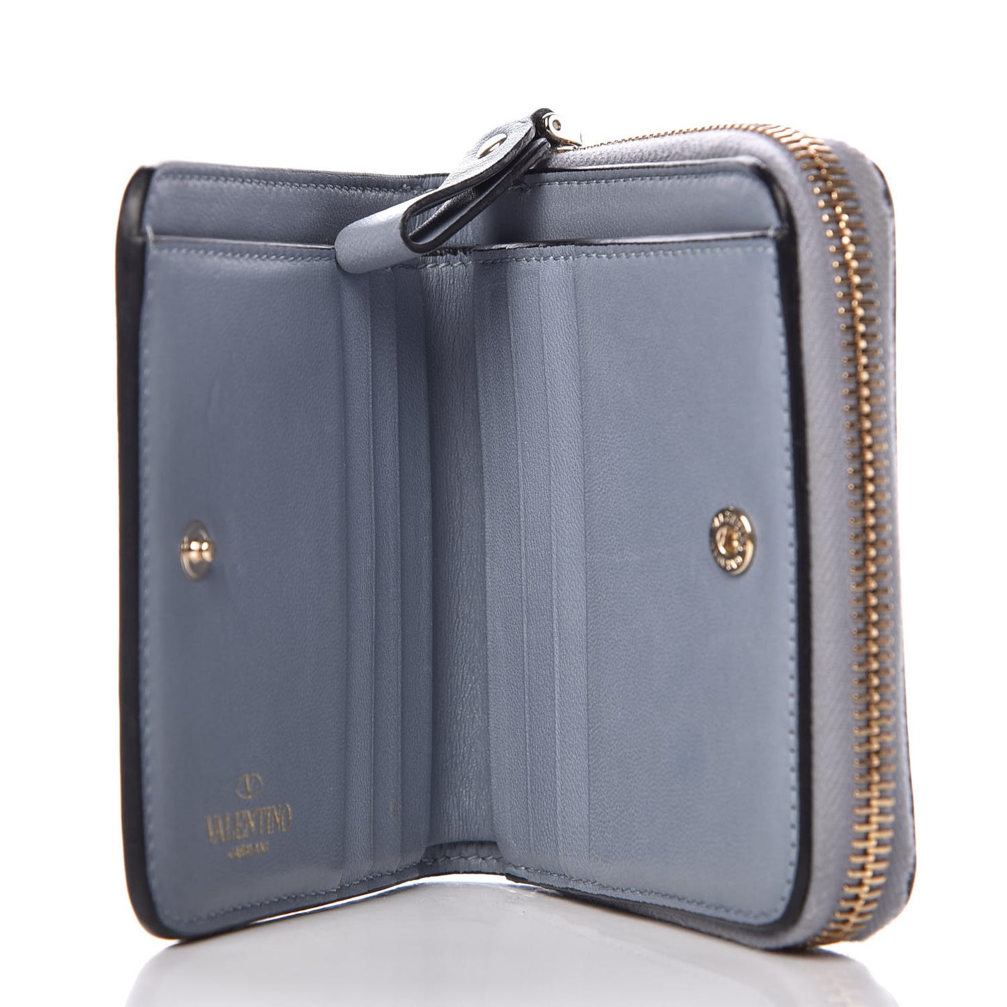 Nappa Rockstud Spike Compact Zip Around Wallet Blue