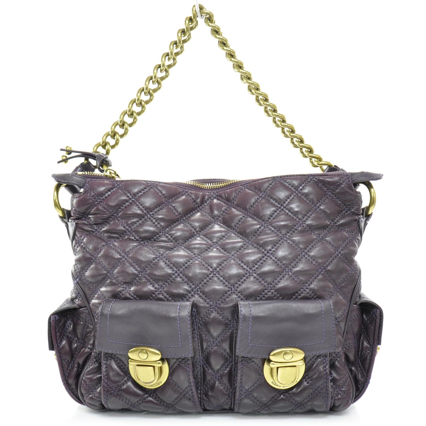 Leather Quilted Multipocket Hobo Violet