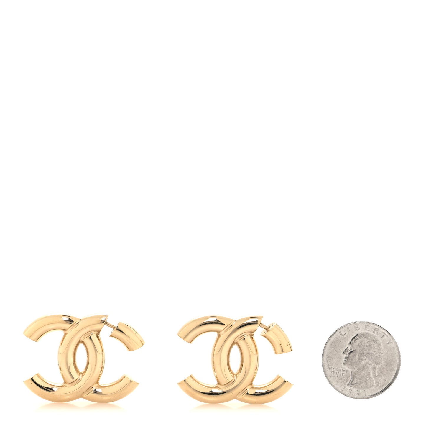 Metal Large CC Earrings Light Gold