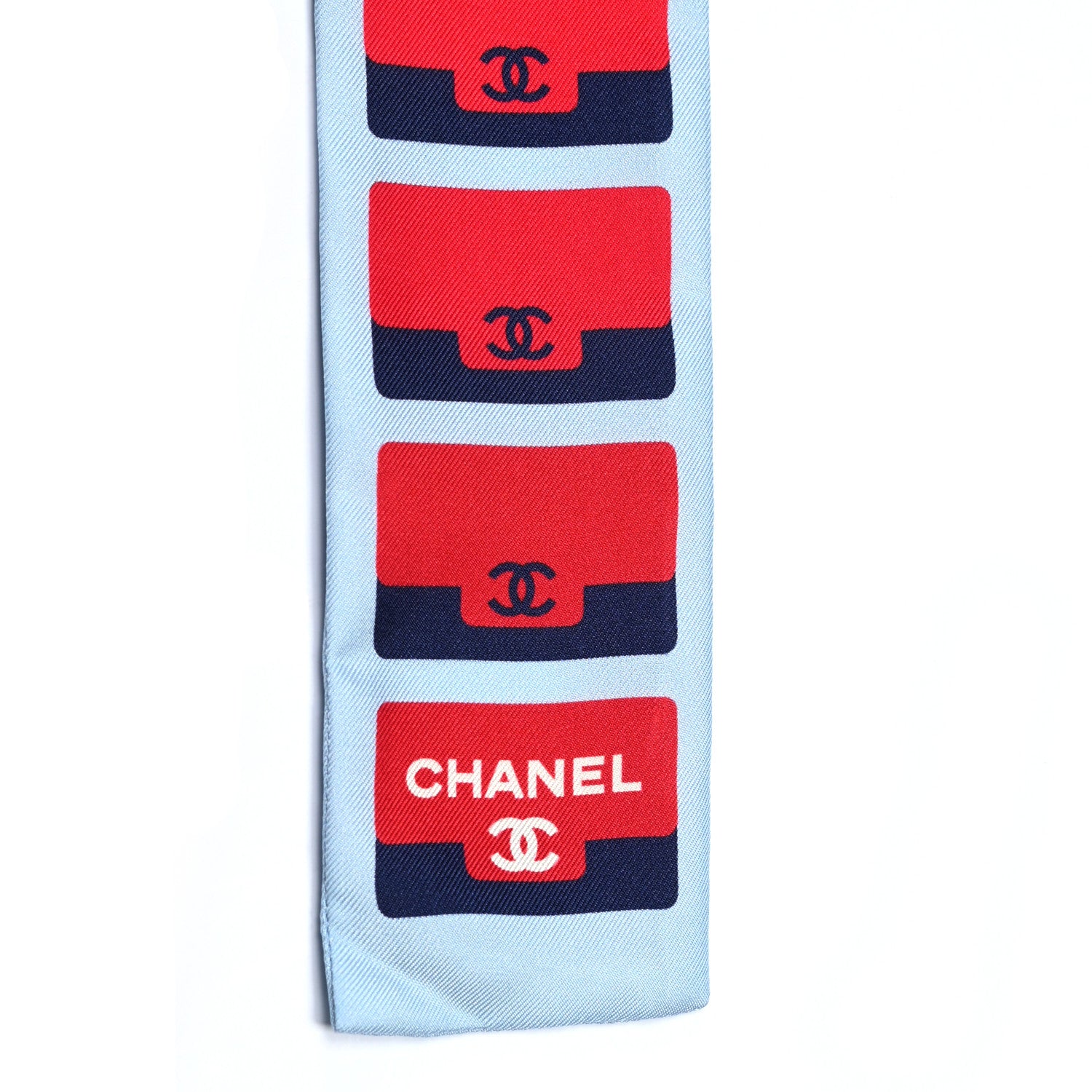Chanel Silk CC Slim Bandeau Scarf Red Pink Blue 3 of 3
