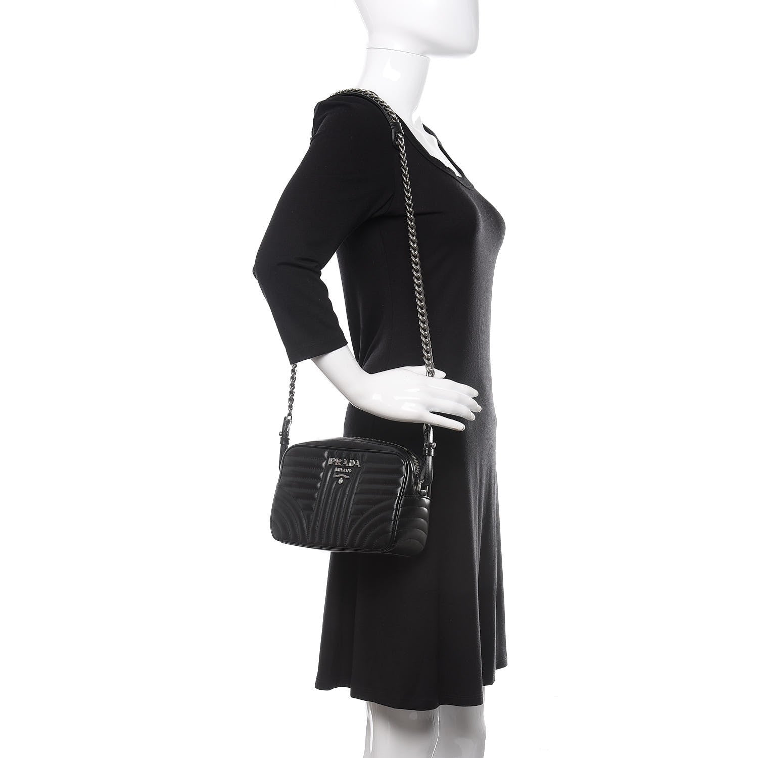 Prada Soft Calfskin Diagramme Crossbody Bag Black 2 of 12