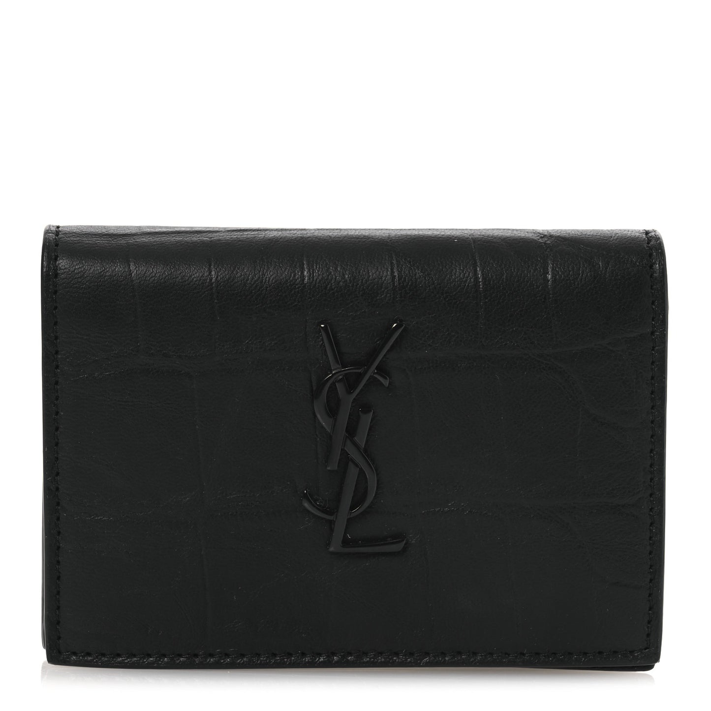 Calfskin Crocodile Embossed Monogram Monochrome Business Card Holder Black