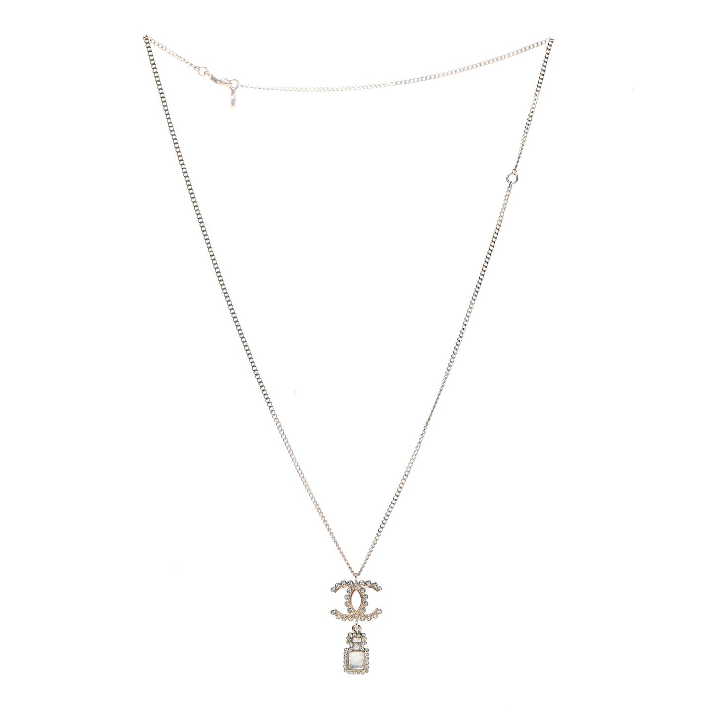 Crystal Pearl CC Necklace Pearly White Gold