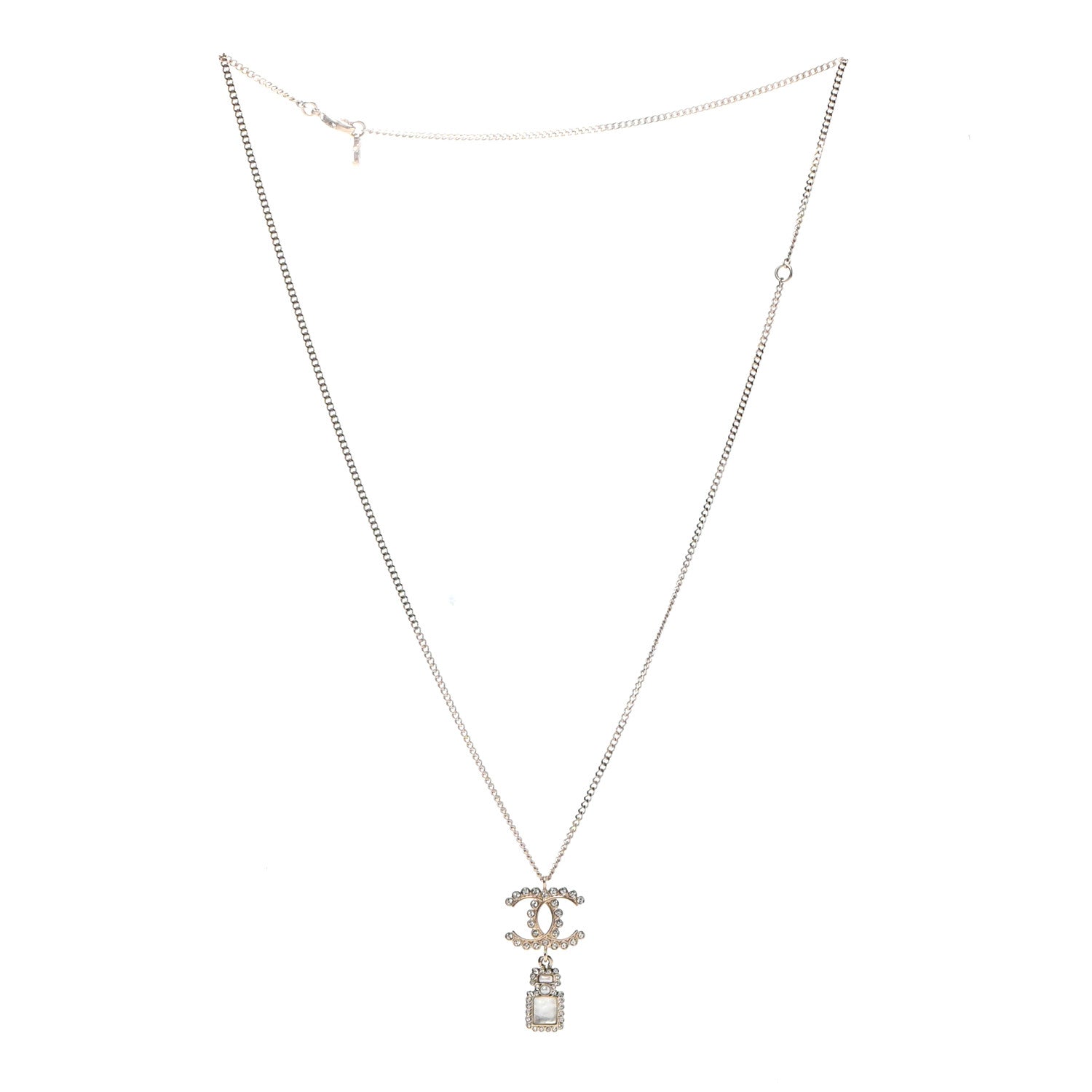 Chanel Crystal Pearl CC Necklace Pearly White Gold 3 of 5