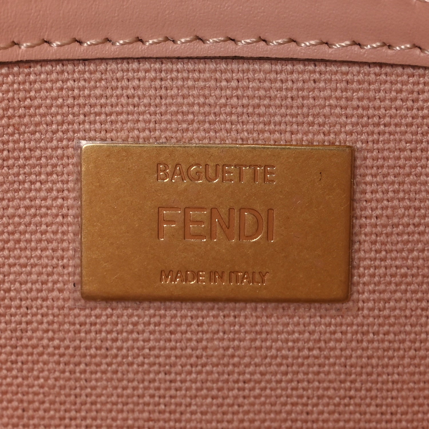 Fendi Canvas Vitello King Extra Strap FF Embroidered Baguette Baby Pink 6 of 9