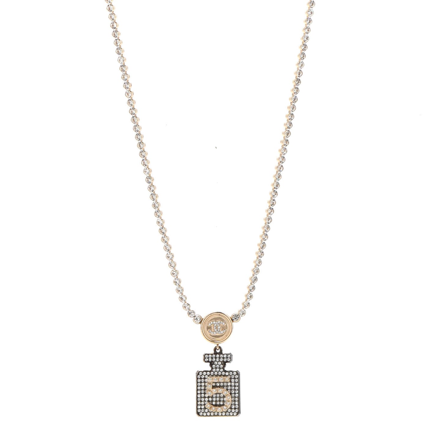 Crystal CC Perfume Bottle Necklace Gold
