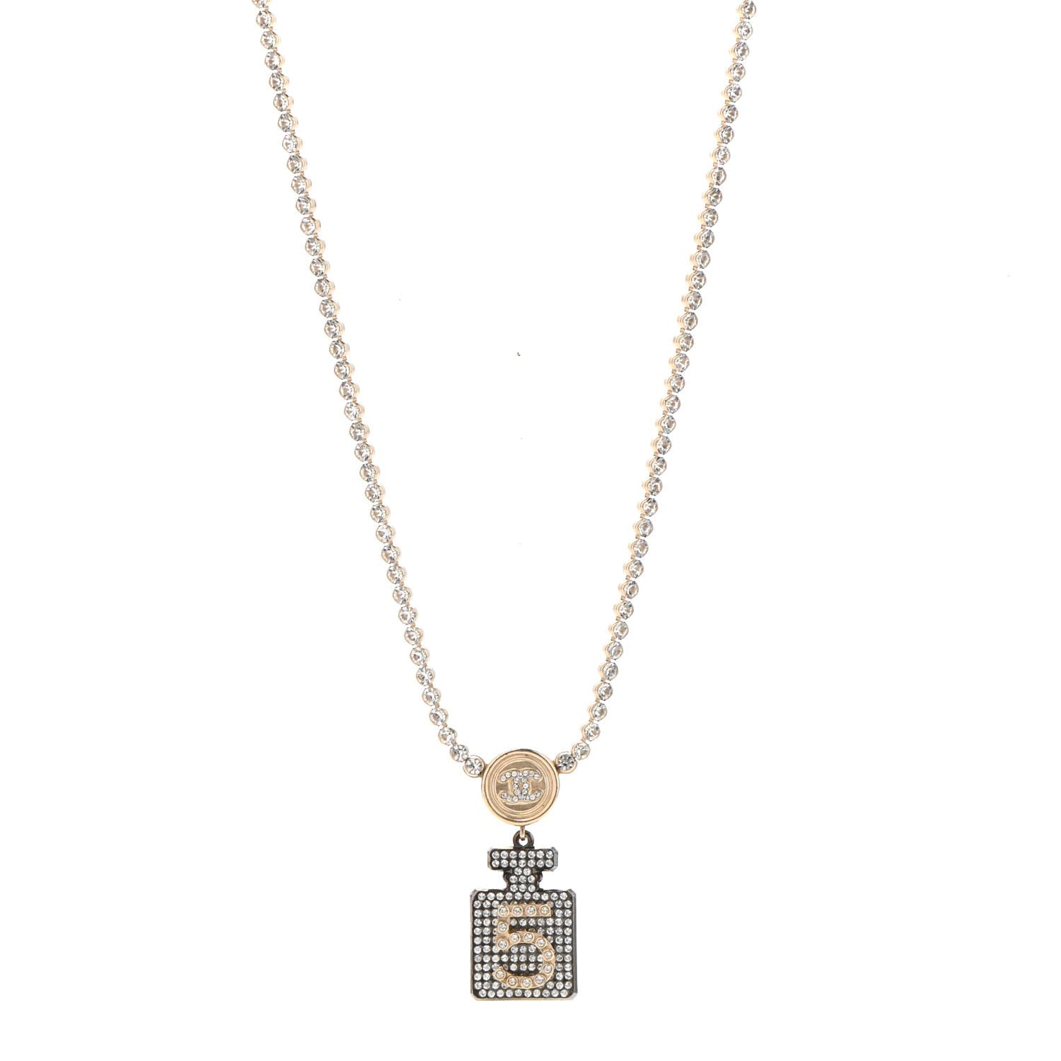Chanel Crystal CC Perfume Bottle Necklace Gold 1 of 7