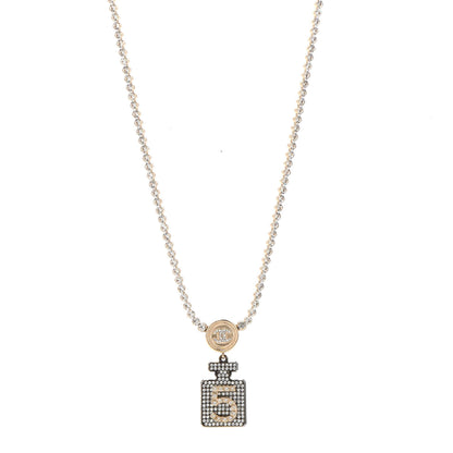 Chanel Crystal CC Perfume Bottle Necklace Gold 1 of 7