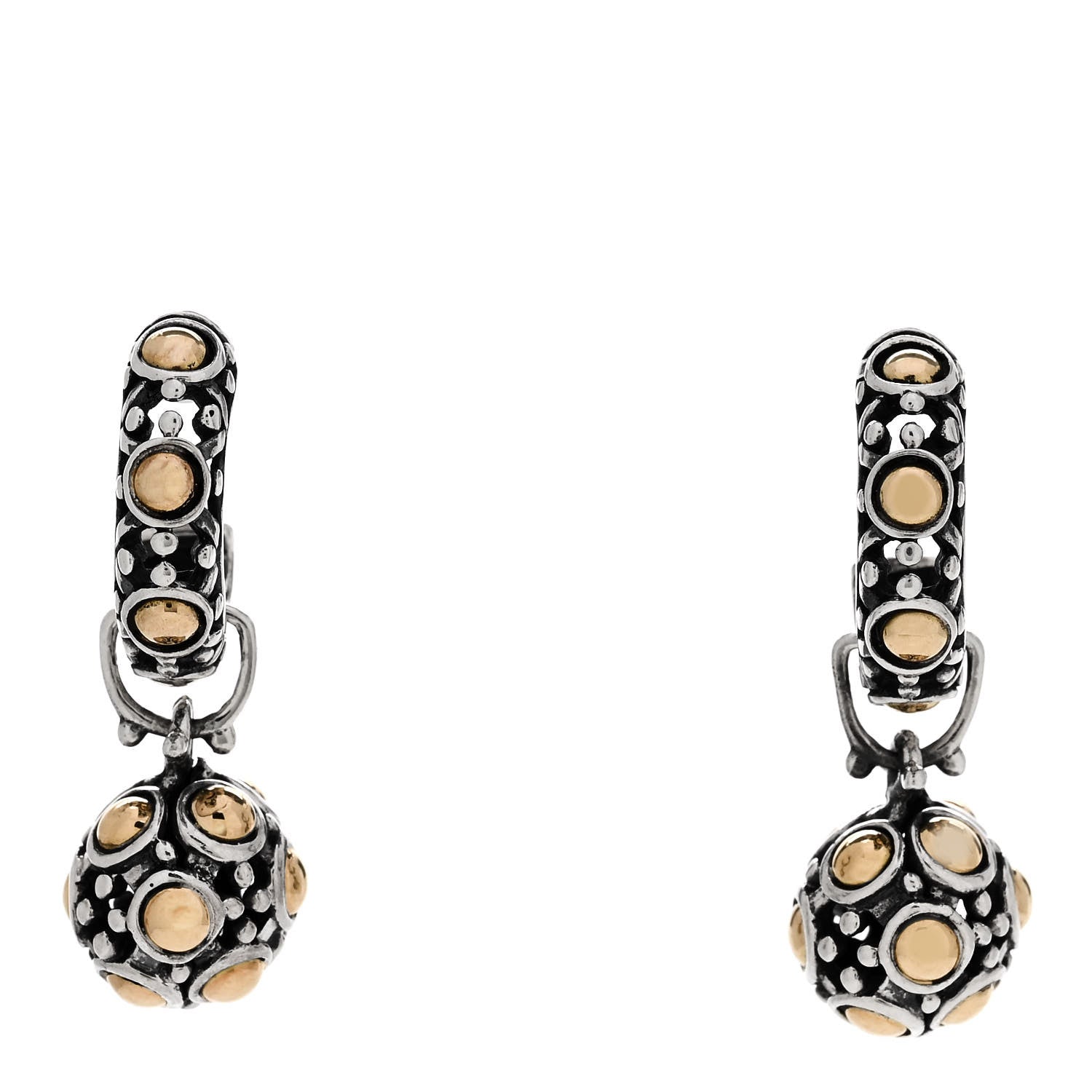 John Hardy Sterling Silver 18K Yellow Gold Dot Jaisalmer Drop Earrings 1 of 5