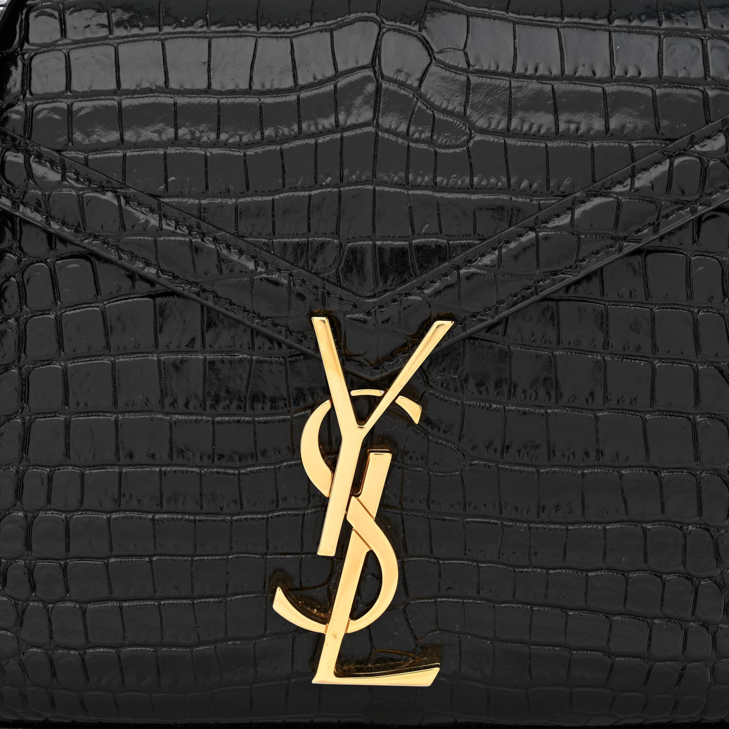 Saint Laurent Calfskin Crocodile Embossed Mini Classic Monogram Cassandra Top Handle Black 8 of 10