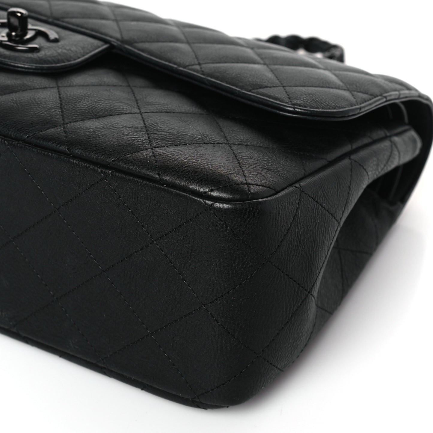 Crumpled Calfskin Quilted Jumbo Double Flap So Black