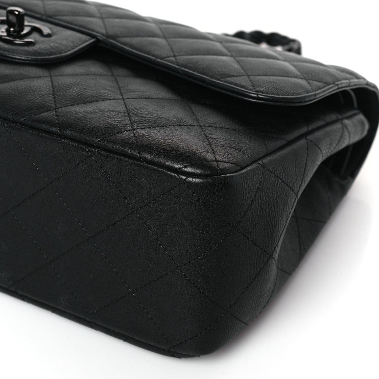 Chanel Crumpled Calfskin Quilted Jumbo Double Flap So Black 9 of 9