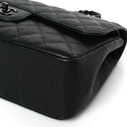 Chanel Crumpled Calfskin Quilted Jumbo Double Flap So Black 9 of 9
