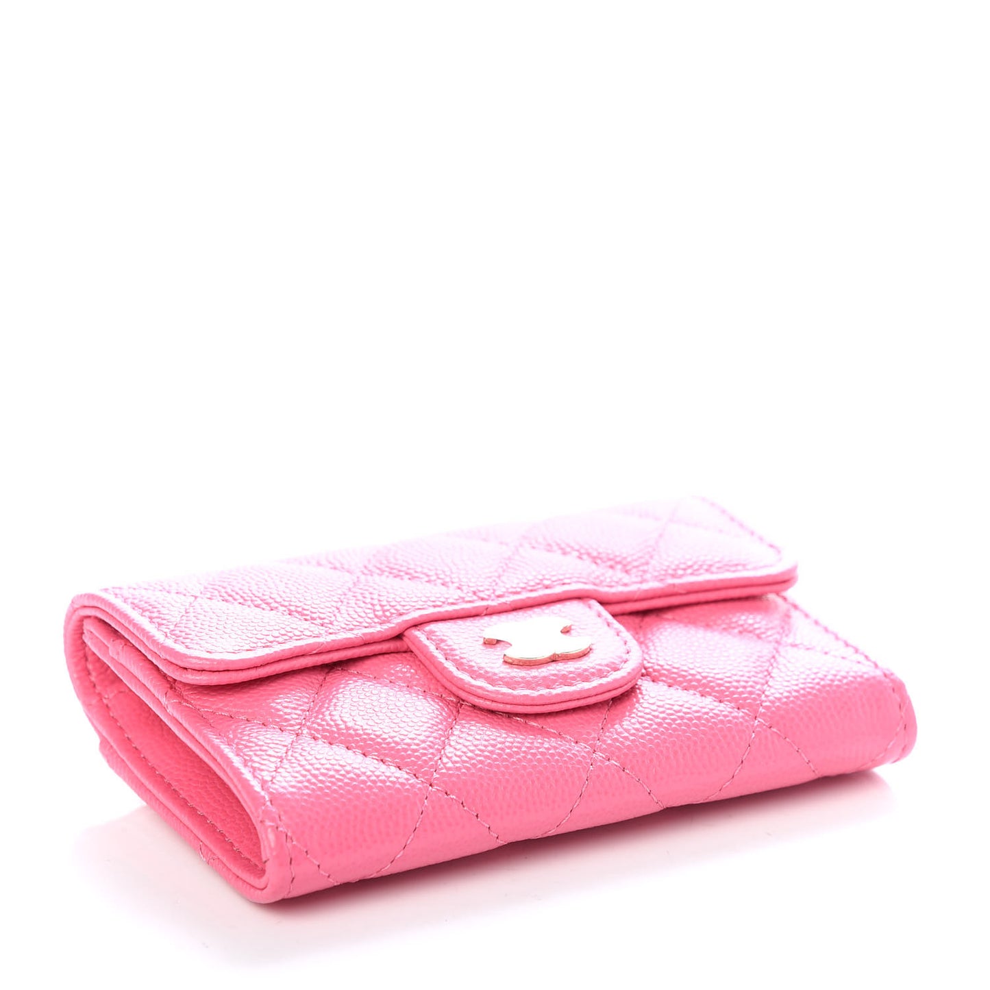 Caviar Quilted Flap Card Holder Wallet Pink