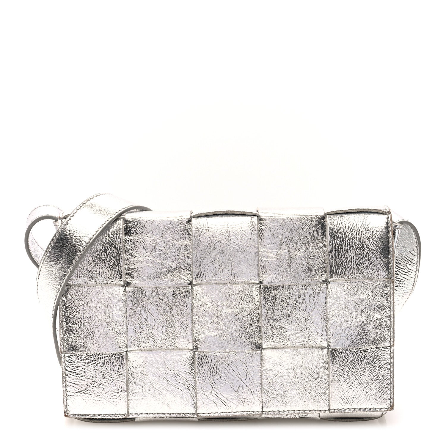 Bottega Veneta Metallic Lambskin Maxi Intrecciato Cassette Crossbody Bag Silver 1 of 9