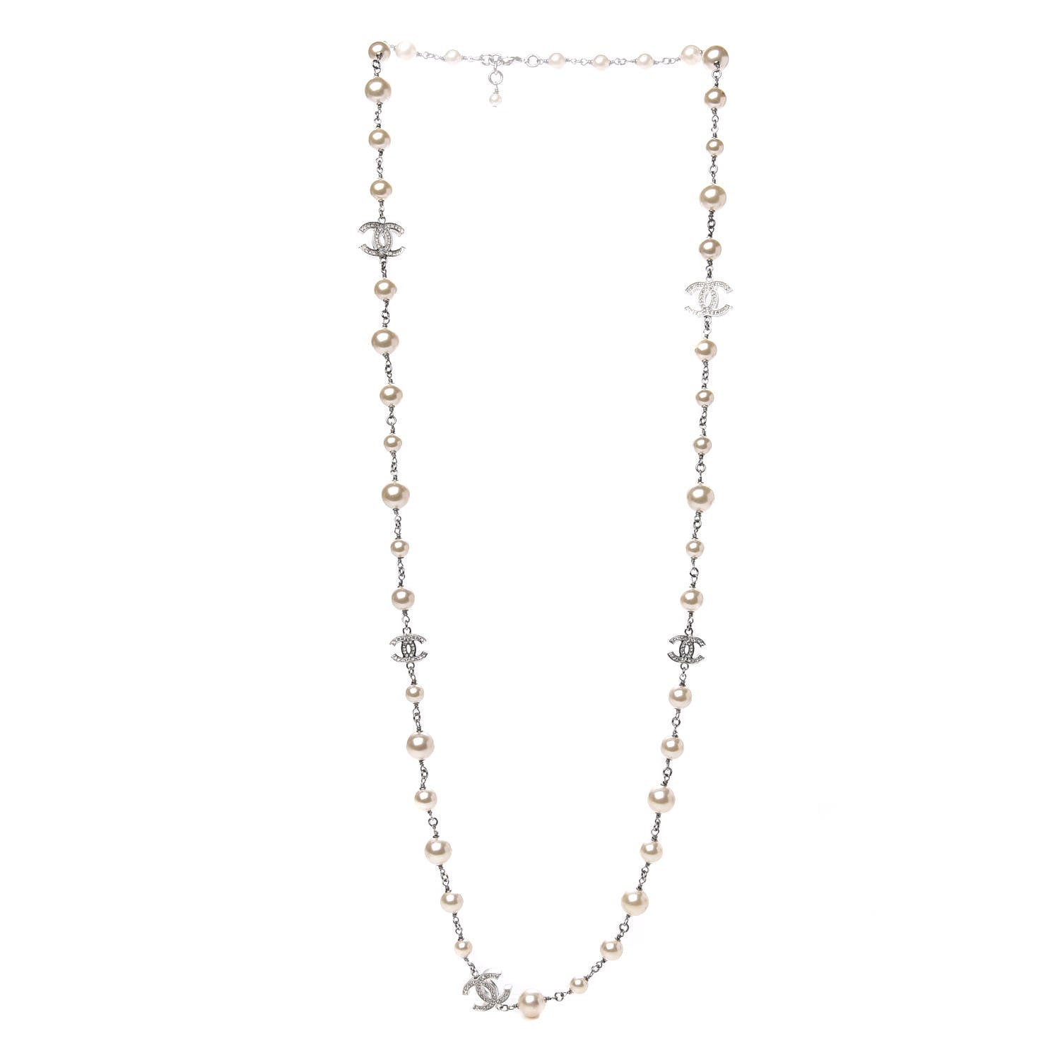 Chanel Crystal Pearl CC Necklace Silver 3 of 5