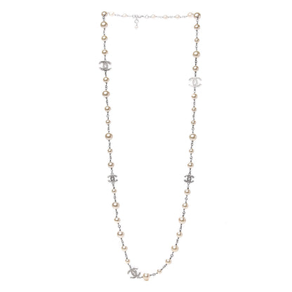 Chanel Crystal Pearl CC Necklace Silver 3 of 5