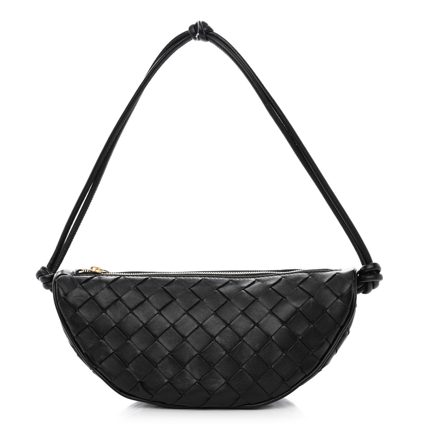 Nappa Intrecciato Half Moon Pouch On Strap Black