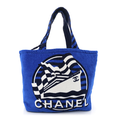 Chanel Terry Cloth Cotton La Pausa Bay Reversible Beach Tote Blue 3 of 18