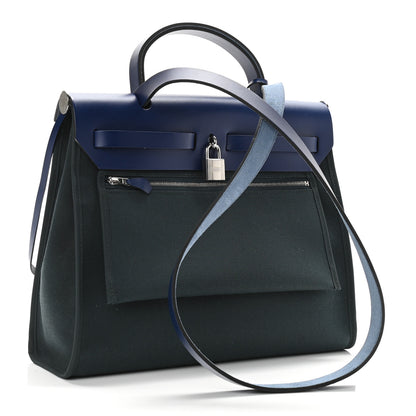 Hermes Vache Hunter Toile Herbag Zip 31 PM Vert Cypress Bleu Saphir 3 of 11