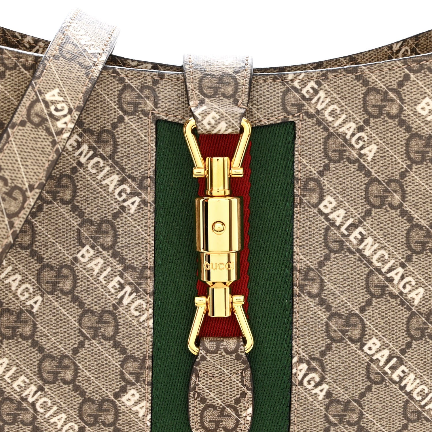 Gucci X BALENCIAGA GG Supreme Monogram Striped Logo Print Web Small Jackie 1961 Hobo Beige Ebony Mystic White 8 of 10
