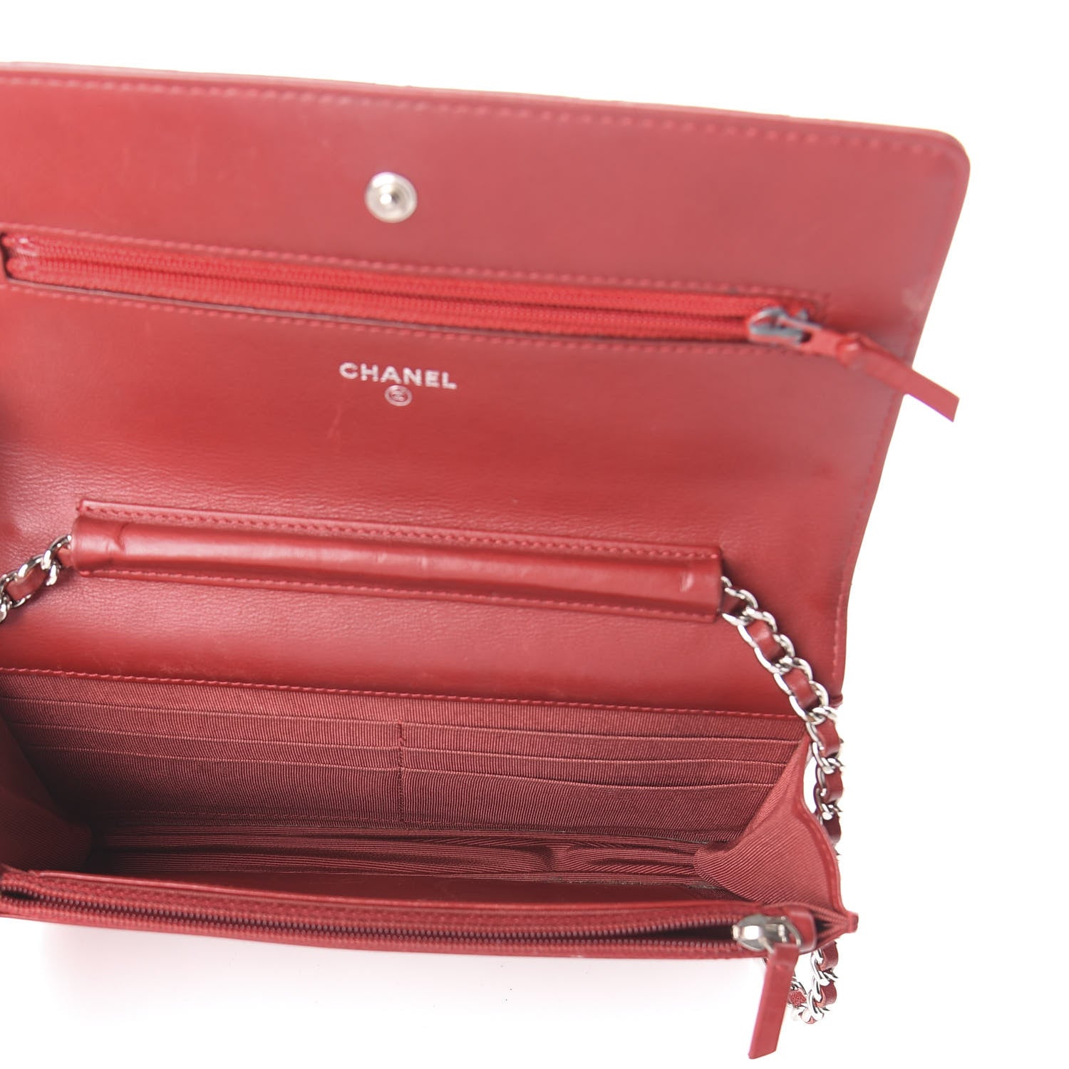 Chanel Patent Quilted Wallet On Chain WOC Red 4 of 9