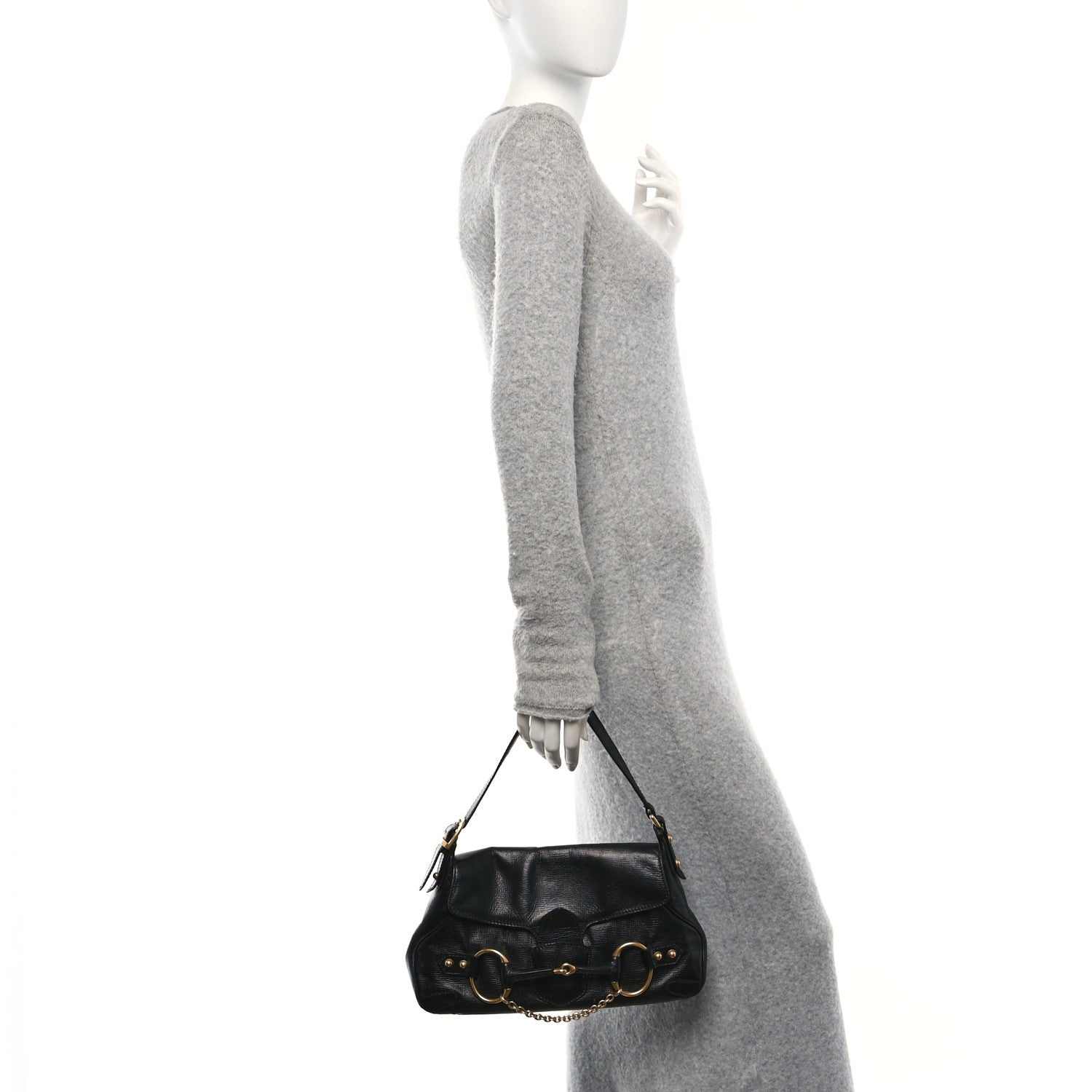 Gucci Calfskin Horsebit Flap Bag Black 2 of 10