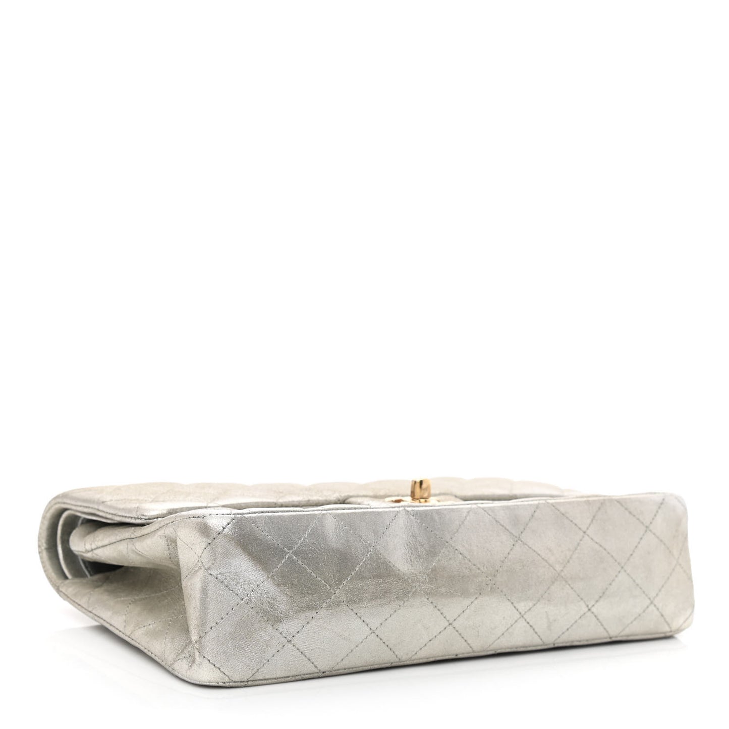 Iridescent Calfskin Medium Double Flap Silver