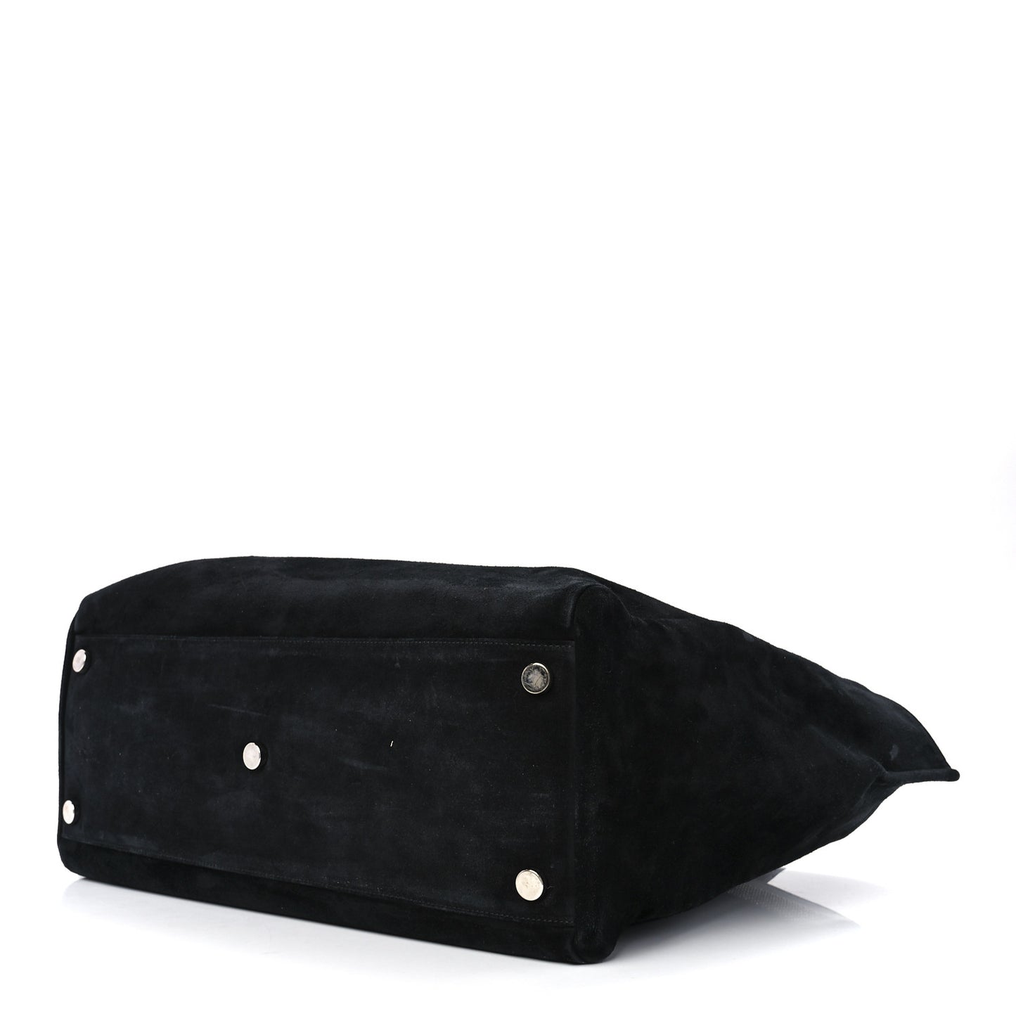 Calfskin Suede Studded Reversible East West Shopping Tote Black