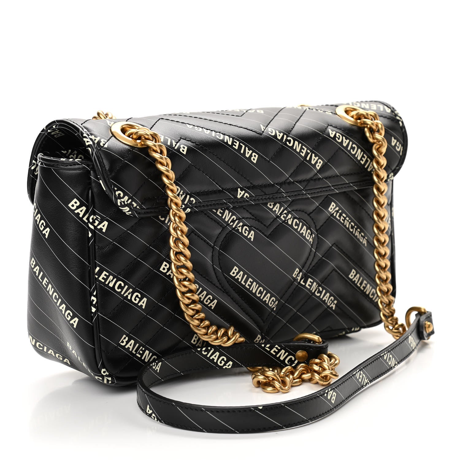 Gucci X BALENCIAGA Calfskin Matelasse Logo Print Small GG Marmont Shoulder Bag Black 3 of 10