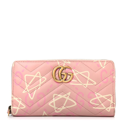 Gucci Calfskin Matelasse GucciGhost GG Marmont Zip Around Wallet Perfect Pink Rosa Ivory 1 of 8