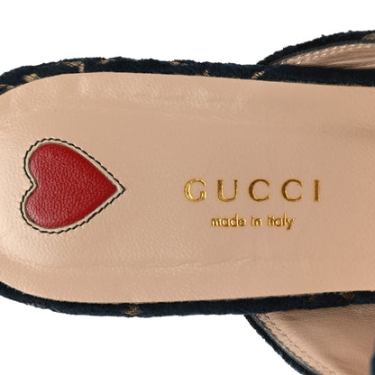 Gucci Velvet GG Monogram Womens Princetown Slippers 37 Blue Beige 8 of 9
