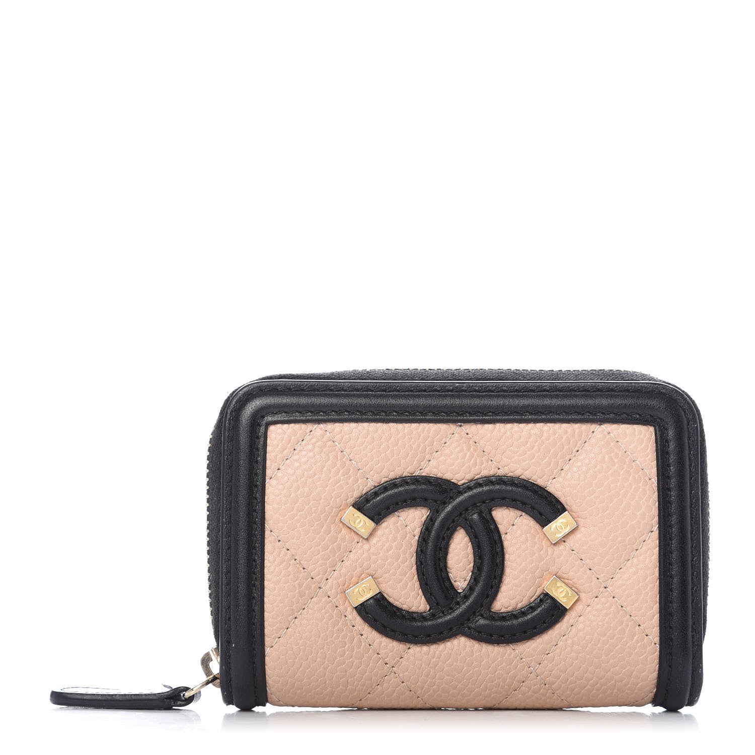 Chanel Caviar Quilted Filigree Coin Purse Beige Black 1 of 9