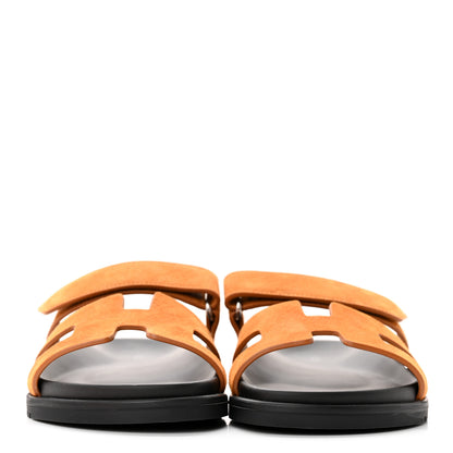 Hermes Suede Goatskin Womens Chypre Sandals 37.5 Naturel 2 of 12