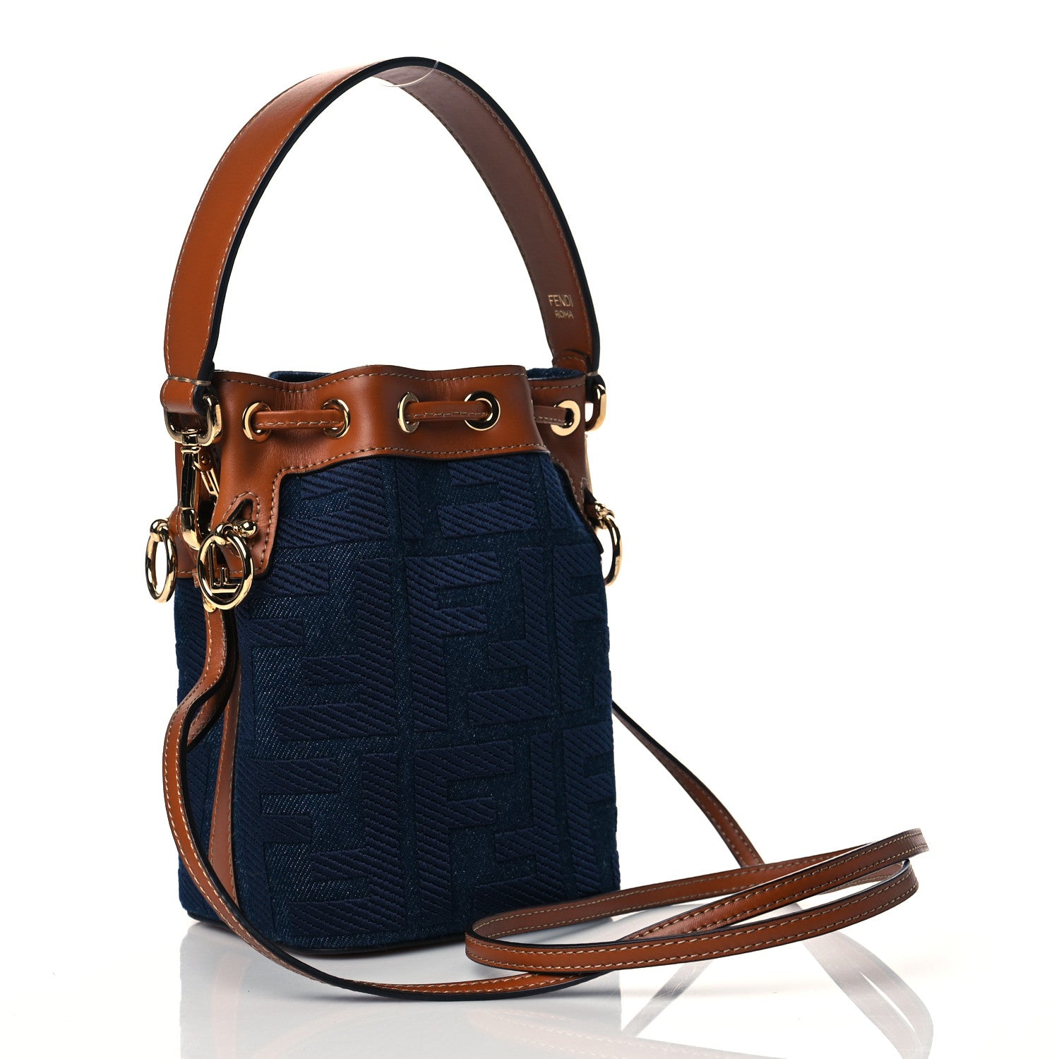 Fendi Denim Vitello King F is Fendi FF Embroidered Mini Mon Tresor Bucket Bag Blue Cuoio 4 of 12
