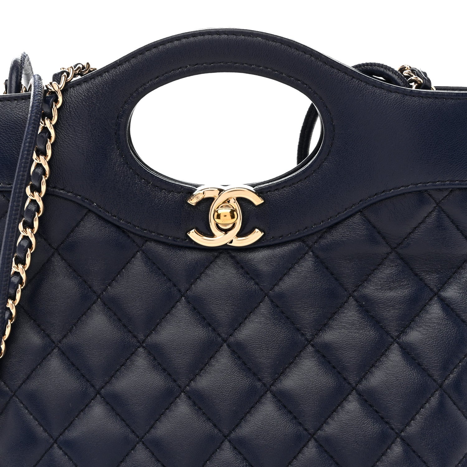 Chanel Shiny Crumpled Calfskin Quilted Mini 31 Shopping Bag Navy Blue 8 of 16