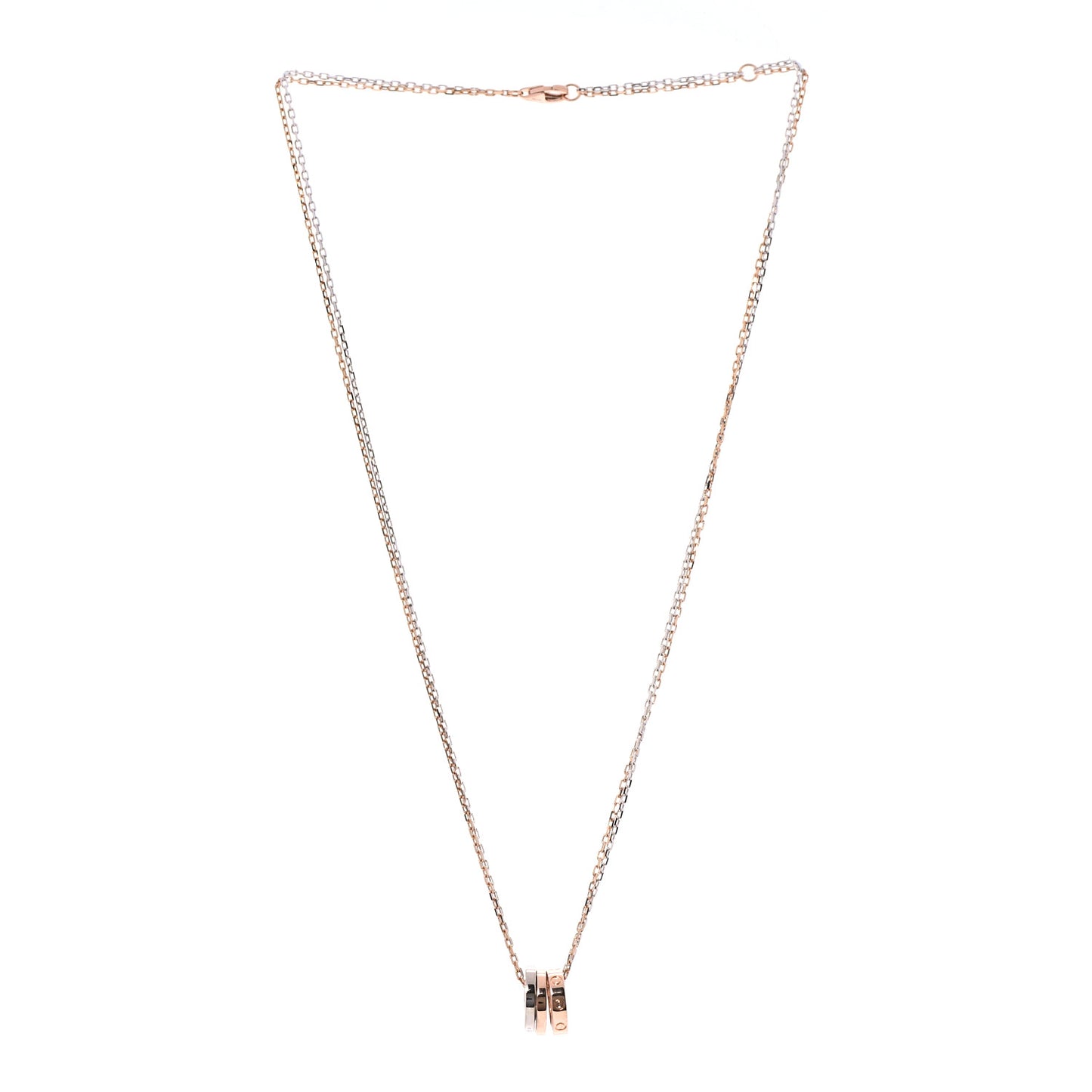 18K White Pink Gold Diamond Three Ring LOVE Pendant Necklace